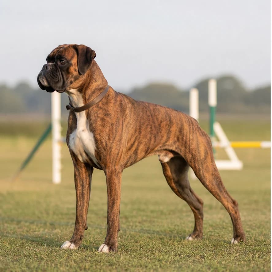 Antes: Cão ativo com musculatura pouco definida.