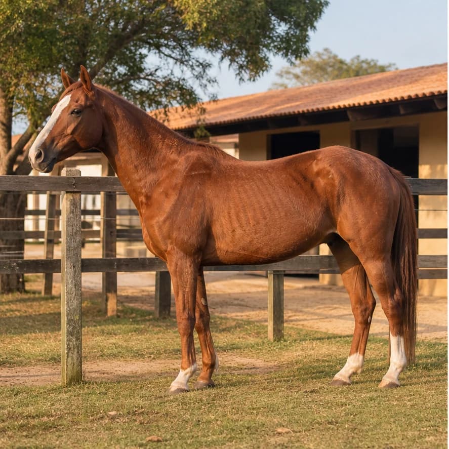 Antes: Condição corporal modesta e pelagem com pouco brilho.